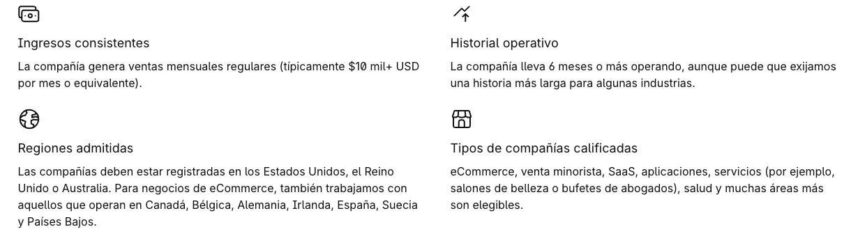 Dashboard de Wayflyer: menú con Capital, Rendimiento, Conexiones